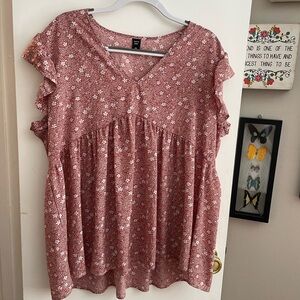 SHEIN Floral Ruffle Sleeve Blouse in Pink